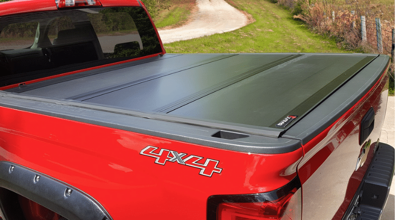 Autobull hard top tri-fold tonneau cover on a truck bed